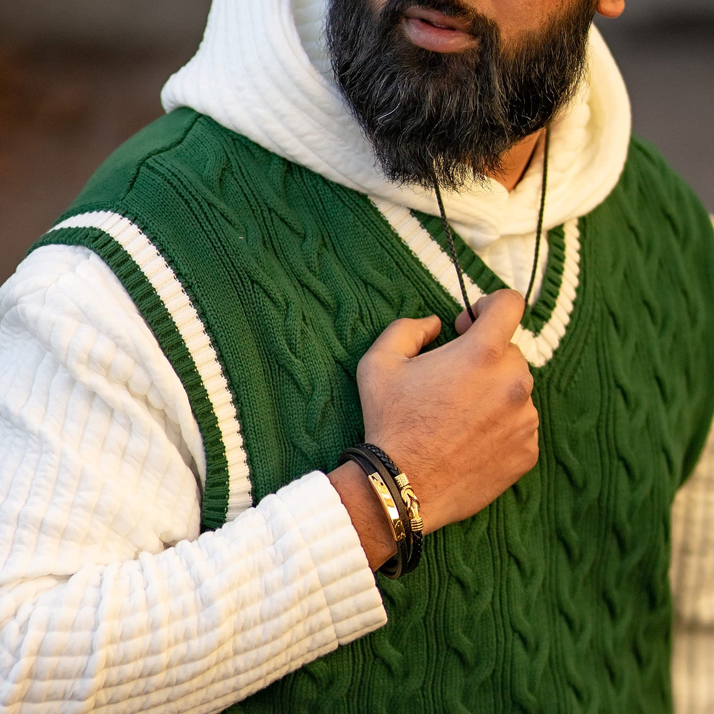 SERASAR Men's Bracelets 20cm Gold Gift Box Genuine Cowhide Leather Braided Adjustable Magnetic Clasp Multilayer Jewelry Rope Male Band Accessories