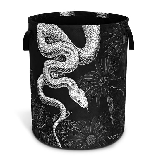 Snake Laundry Basket Floral Prints Funny Foldable Waterproof Oxford Cloth Tote Bag Laundry Hamper Round Large Clothes Storage Bucket Toy Organizer For Bathroom/Laundry Storage/Bedroom 18.9x16.5 Inch