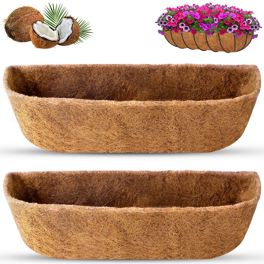 REMIAWY Coco Liners for Planters 24 Inch, 2 Packs Natural Coconut Fiber Coir Flower Basket Window Box Liners, Trough Planter Insert for Outdoor Plant Large Pots Garden Fence Decoration