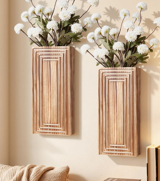 FancyPlus Wooden Wall Planter Vase,2 Pack Hanging Planter for Indoor Fake Plants Modern Boho Farmhouse Wall Art Decor for Home Indoor Kitchen Modern Farmhouse Bathroom Living Room Dining Room(Brown)