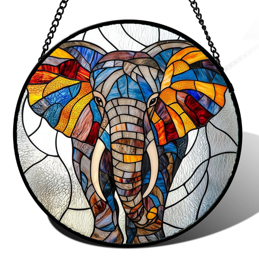 AMDERVEN Stained Glass Window Hanging, Colorful Elephant Sun Catcher for Door Home Decor Animal Suncatcher Christmas Mother's Day Birthday Gifts for Women Men Mom and Nana 7.8 in