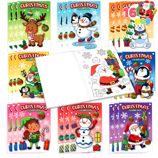 JOYIN 16 Pcs Christmas Coloring Book Books for Kids, Stocking Stuffers Xmas Party Favors Christmas Party Supplies Christmas Presents Mini Books Classroom Games Kids Christmas Goodie Bag Fillers