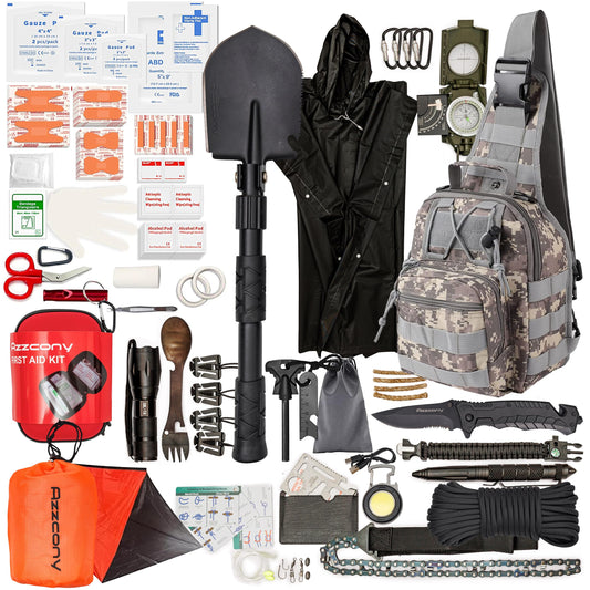 Emergency Survival Kit with First Aid Gears and Supplies - EDC Go Bugout Bag - Get Home Backpack for Camping Outdoor - Tactical Military Molle Pouch Grade - Gift for Man Woman (Army Blue)
