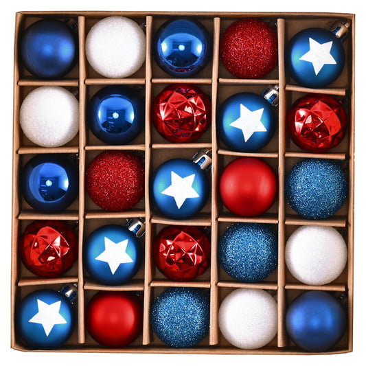 DecorbyHannah 4th of July Tree Decorations,32ct Memorial Day Ornaments for Tree Patriotic Red White Blue Shatterproof Hanging Dog Pet Car Ornaments for Independence Day,Flag Day,USA 250th Holiday