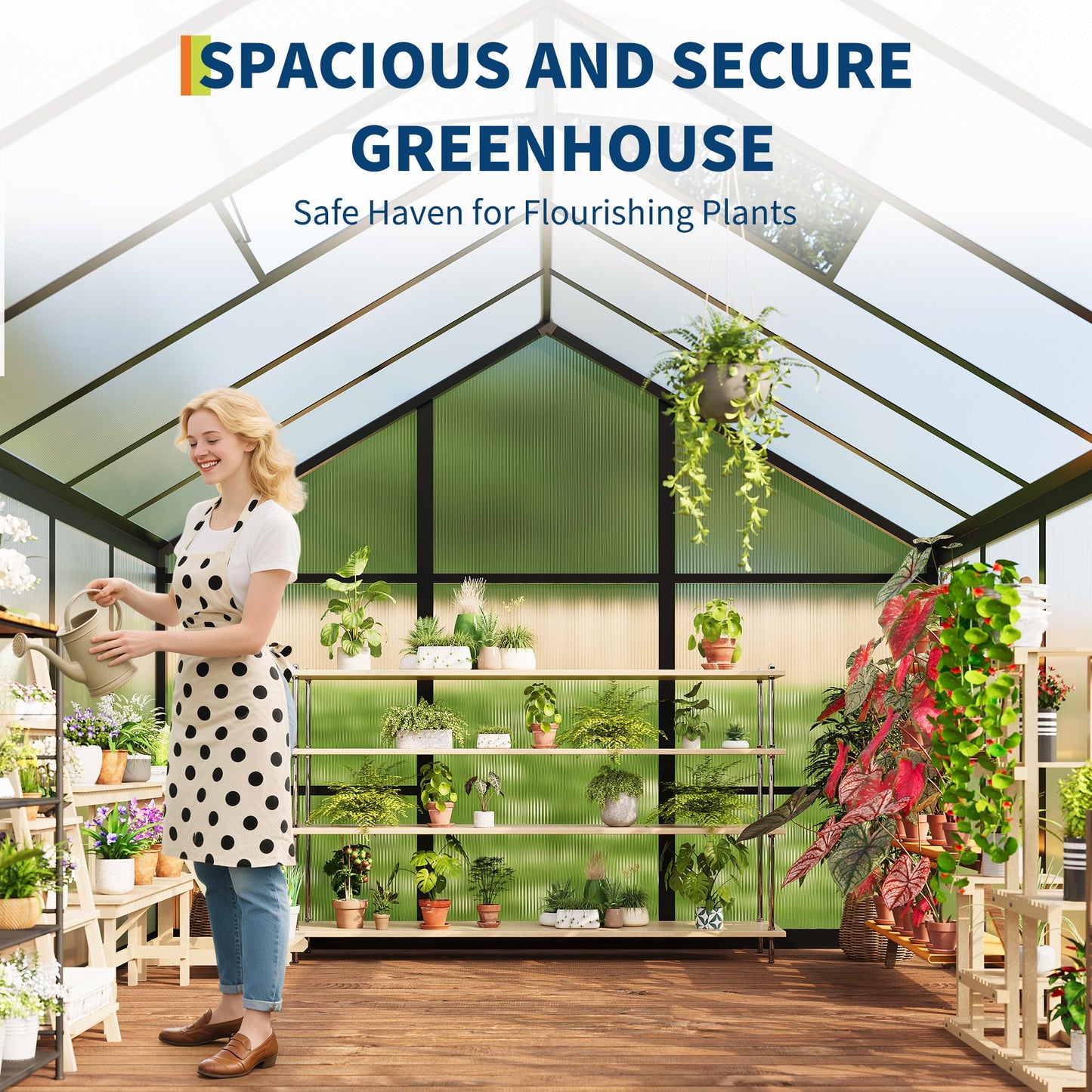 6 x 6 ft Greenhouse, Greenhouses for Outside, Polycarbonate Greenhouse with Aluminum Frame, Lockable Door and Ajustable Roof Vent for Backyard, Green Houses for Outside Garden Backyard, Patio