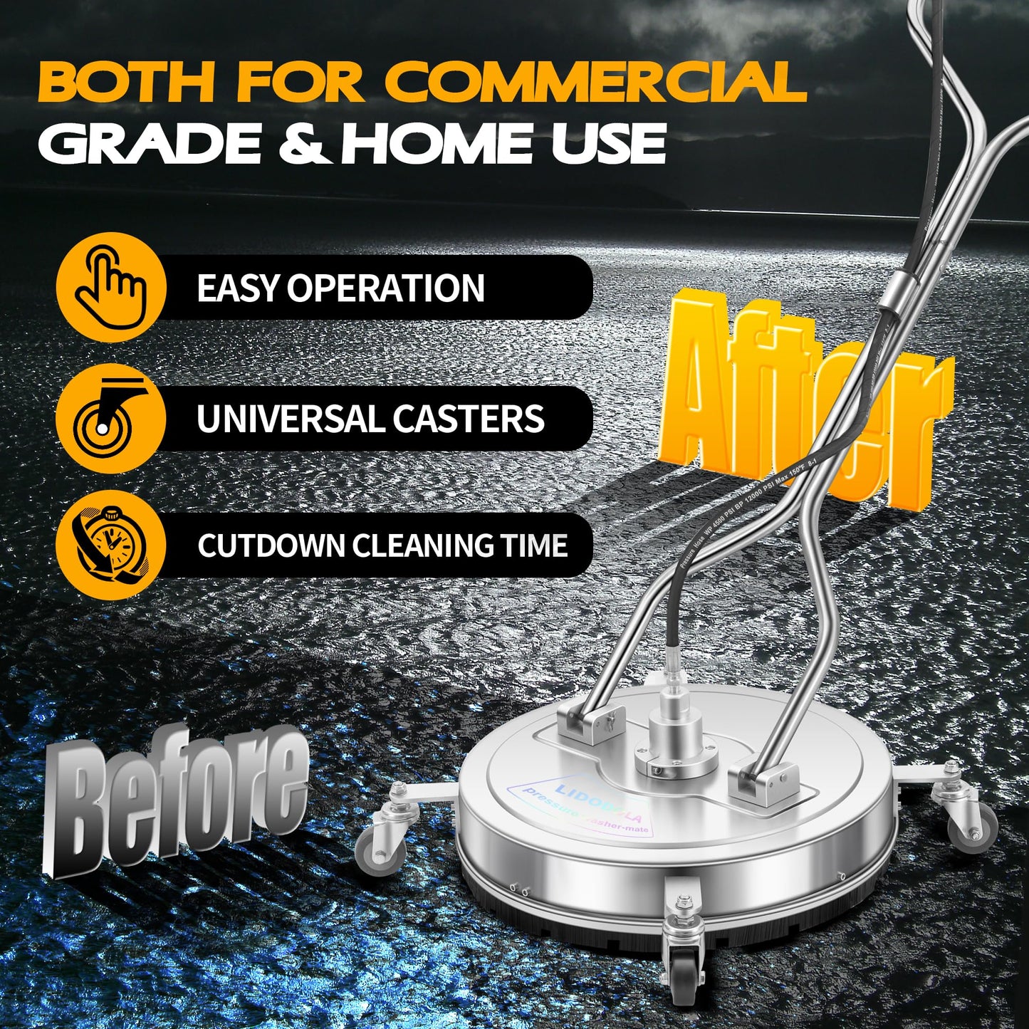20" Pressure Washer Surface Cleaner with 4 Wheels and Dual Handle, Power Washer Attachment for Cleaning Concrete, Patio, Sidewalk, Deck and Driveways - PWS 20