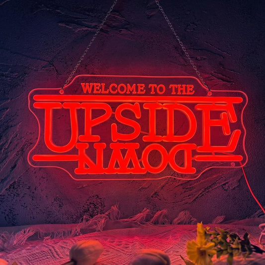 Jesalah Welcome To The Upside Down Neon SignLED Sign – "World Upside Down" Retro Sci-Fi Wall Light with Chain & Mounting Kit, 16.5"x12.5", USB Powered for Bedroom, Game Room & Bar Decor
