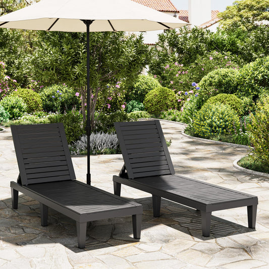 NUNU LAB Outdoor Chaise Lounges Set of 2, 5-Position Adjustable Patio Recliners with All-Weather Resin, Sun Loungers for Deck, Garden, Beach, Pool Sunbathing (Black Wood Grain, Set of 2)