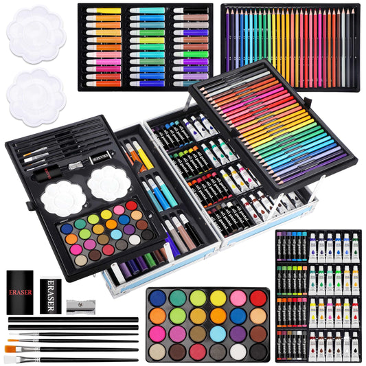 Halobios Art Supplies, 144-Piece Deluxe Art Set Professional Art Kit with Portable Aluminum Case, Crafts Drawing Painting Kit for Gifts Adults Kids Artists