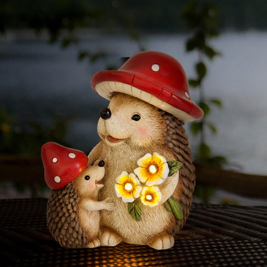 Smadeer Solar Hedgehog Garden Statue Lights for Outdoor Decor, Resin Hedge hog Figurine Lighting Decorations, Patio Yard Lawn Ornaments Birthday Gifts for Women Mom Grandma