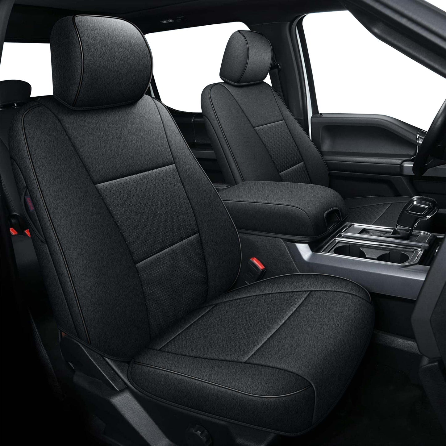 AOMSAZTO Seat Covers for Ford F150 XL XLT: 2015-2024 2025 SuperCrew & F250 F350 F450 2017-2024 Super Duty Crew Cab XL XLT, Custom Fit Full Set Faux Leather Black