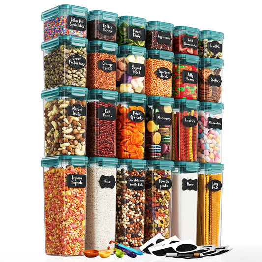 Chef's Path Airtight Food Storage Containers with Lids, 24 pcs (Teal Color) Plastic Kitchen and Pantry Organization for Dry Food, Flour and Sugar, BPA Free