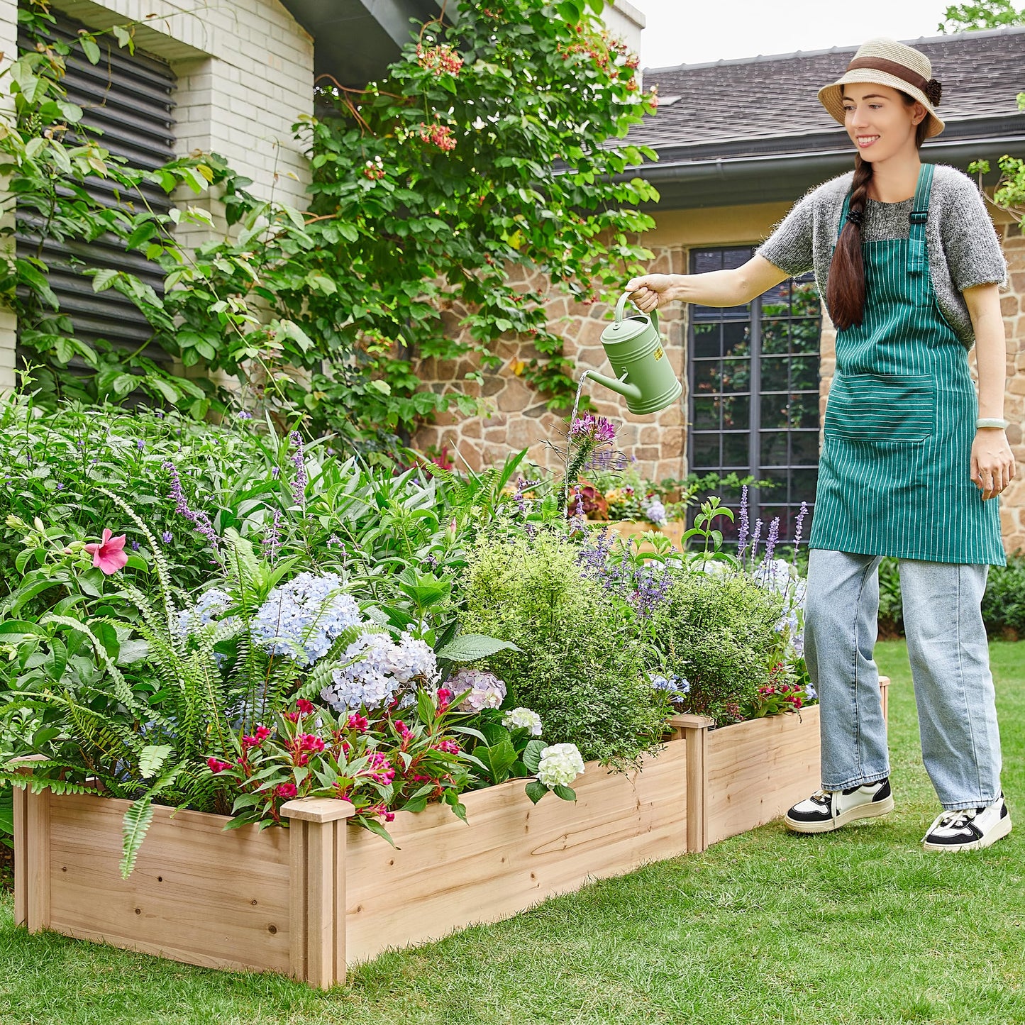 Yaheetech 8×2ft Wooden Horticulture Raised Garden Bed Divisible Elevated Planting Planter Box for Flowers/Vegetables/Herbs in Backyard/Patio Outdoor, Natural Wood, 95 x 25 x 11in