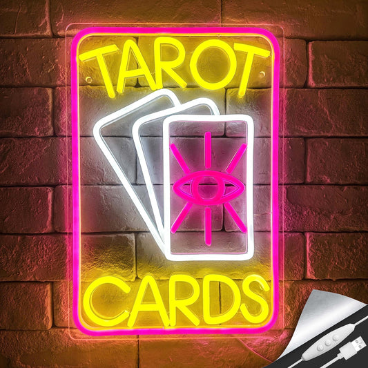 Artlast Tarot Cards Neon Sign, Pink LED Light for Room Wall Decor, Dimmable Switch, Acrylic Material, 10.24x14.88 inches, Indoor Neon Signage